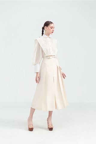 Áo Kiểu Tay Dài Cổ Sơ Mi x Chân Váy Midi Xẻ Tà GEM CONCEPT