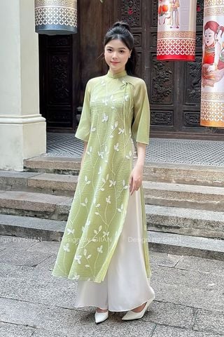 Áo Dài Cách Tân Tay Lửng Hoa Văn GIIAN