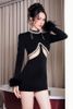 Đầm Ngắn Cut-Out Tay Dài Đính Lông GLAMDOLL
