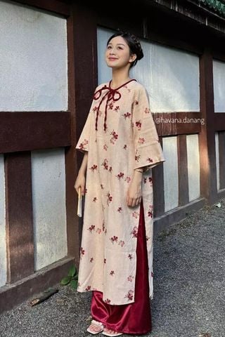 Áo Dài Cách Tân Thắt Nơ Thêu Hoa MINCOS