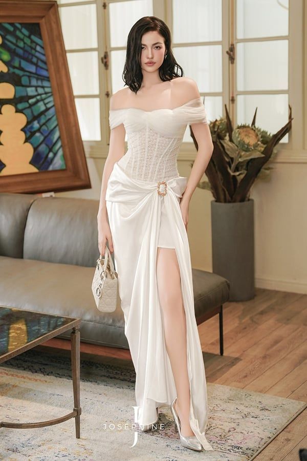 Đầm Midi Trễ Vai Đính Charm Venus JOSÉPHINE