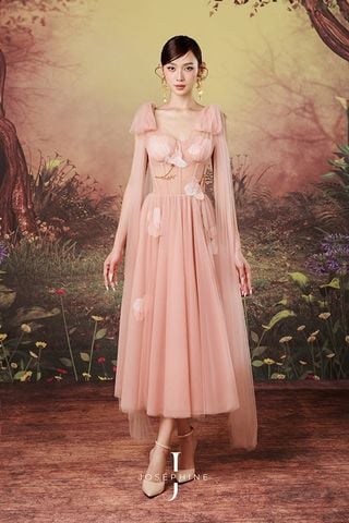 Đầm Midi Vai Kiểu Thêu Hoa Lily JOSÉPHINE