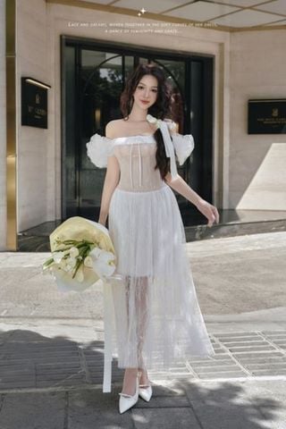 Đầm Midi Trễ Vai Voan Mỏng Joy LOVELYN