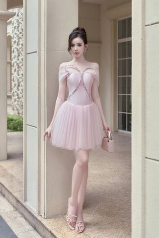 Đầm Ngắn Trễ Vai Voan Mỏng Kate LOVELYN