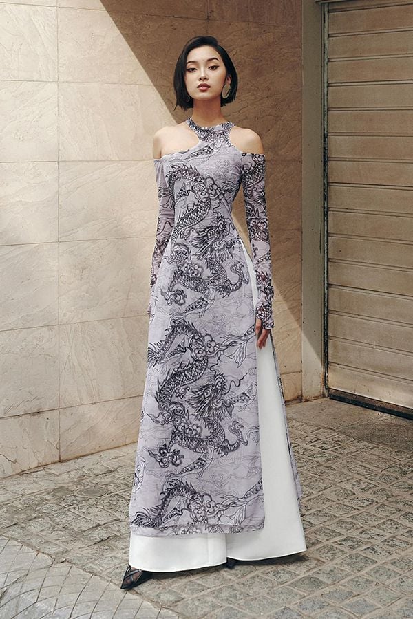 Áo Dài Cách Tân Cổ Yếm Họa Tiết Rồng KEIRA TONG