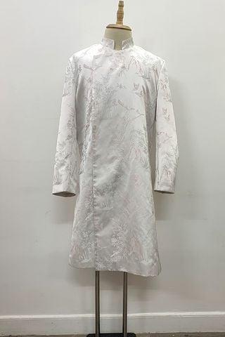 Áo Dài Nam Cách Tân Họa Tiết Trắng KHALIM