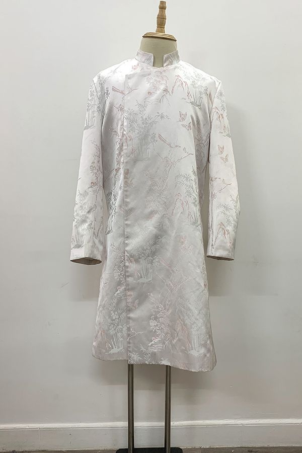 Áo Dài Nam Cách Tân Họa Tiết Trắng KHALIM