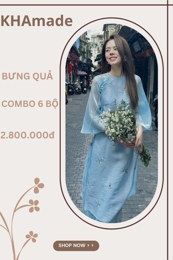 Áo Dài Thêu Hoa Tay Lửng Combo Bưng Quả 6 Bộ KHAMADE