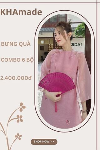 Áo Dài Cách Tân Tà Hoa Thêu Nổi Combo Bưng Quả 6 Bộ KHAMADE