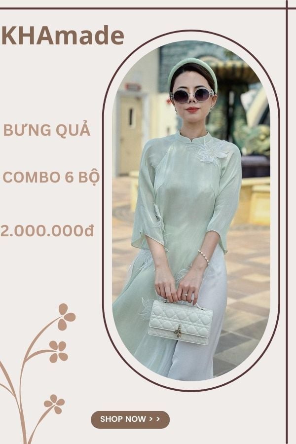 Áo Dài Cách Tân Tay Dài Đính Hoa Combo Bưng Quả 6 Bộ KHAMADE