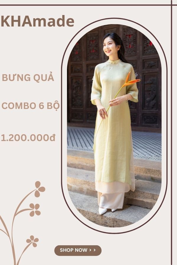 Áo Dài Cách Tân Xanh Cốm Combo Bưng Quả 6 Bộ KHAMADE