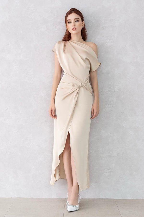 Đầm Midi Lệch Vai Nhấn Eo KISSERINE