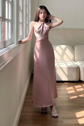 Đầm Midi Cổ Yếm Eo Đan Chéo KISSERINE