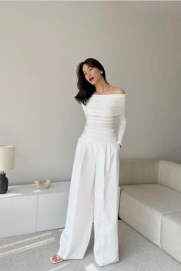 Áo Tay Dài Trễ Vai x Quần Dài Dáng Suông L'ESPOIR