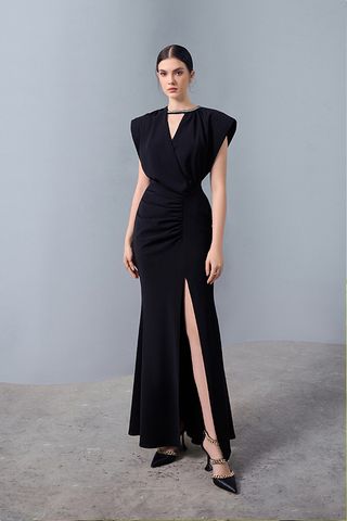 Đầm Midi Xẻ Tà Cổ Chữ V LALLEE