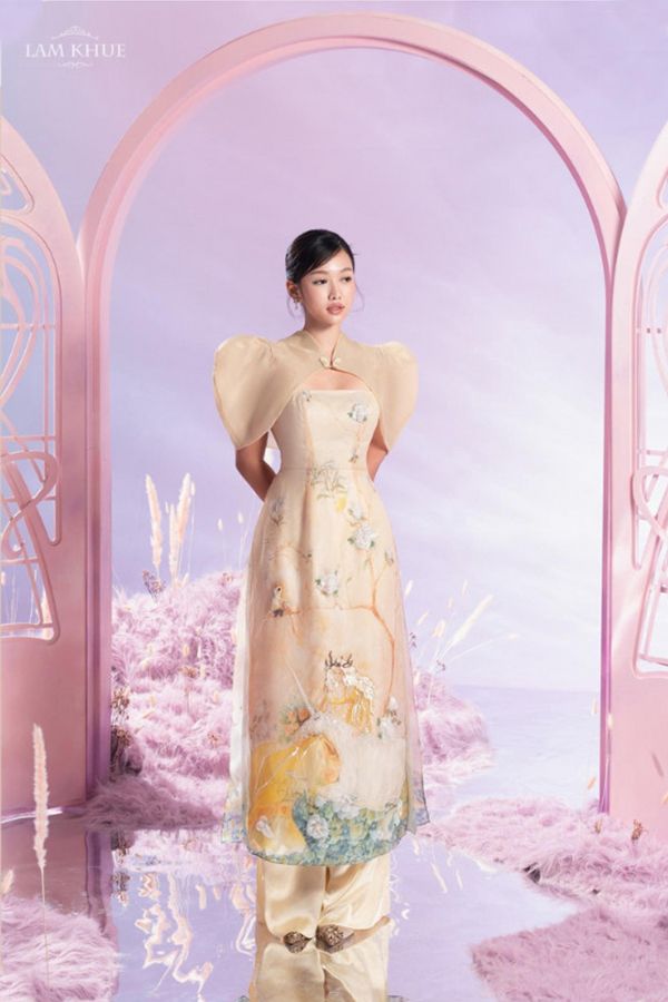 Áo Dài Vai Kiểu Họa Tiết LAM KHUE DESIGN