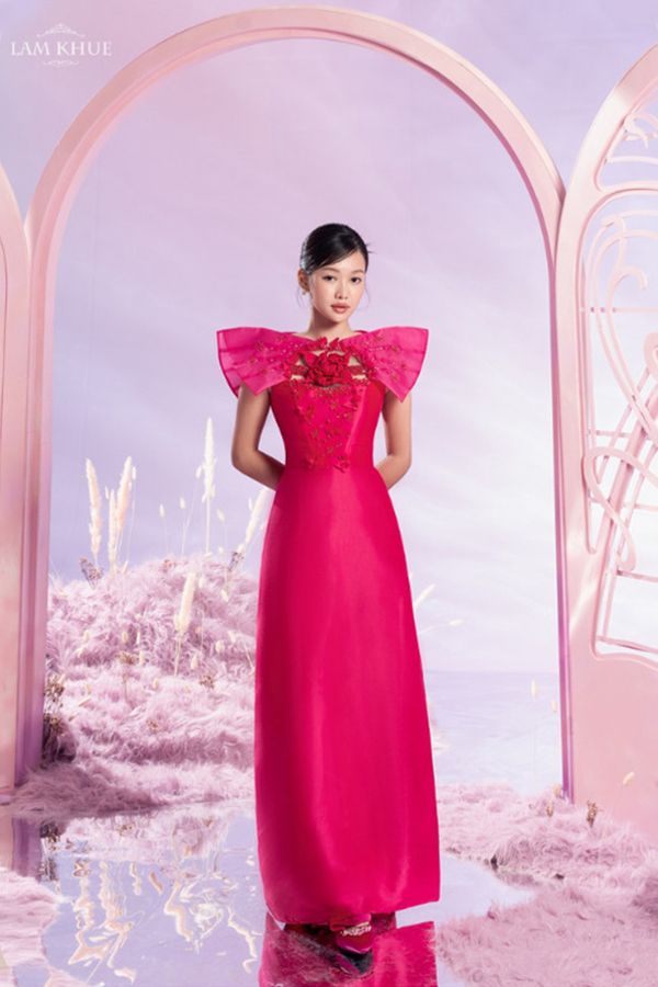 Áo Dài Vai Kiểu Đính Hoa LAM KHUE DESIGN