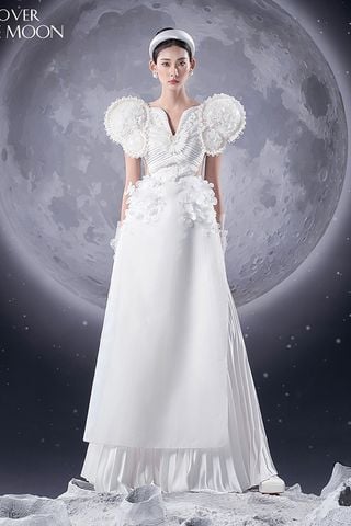 Áo Dài Cách Tân Vai Kiểu Đính Hoa LAM KHUE DESIGN