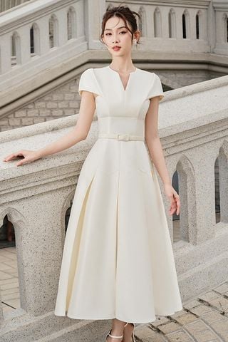 Đầm Midi Cổ Chữ V Dáng Xòe LARMES