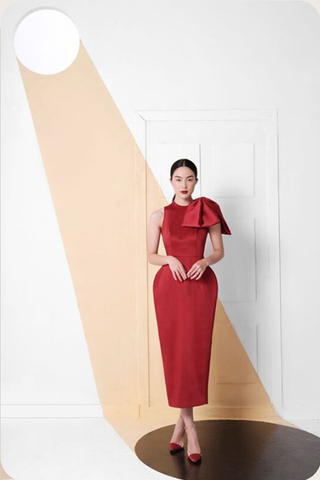 Đầm Midi Nơ Đính Vai LOBBSTER