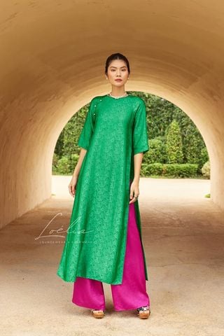 Áo Dài Cách Tân Tay Lửng Hoa Văn LOÉLIA