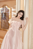Đầm Dài Trễ Vai Đính Hoa Hồng Lưới LOVELYN