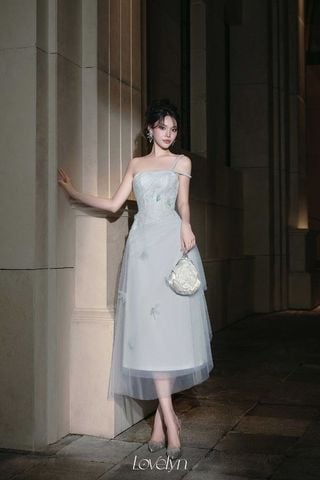 Đầm Midi Cúp Ngực Phối Ren Xanh Ngọc LOVELYN