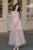 Đầm Midi Trễ Vai Phối Ren Hồng LOVELYN