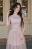 Đầm Midi Trễ Vai Phối Ren Hồng LOVELYN
