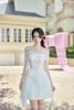 Đầm Ngắn Trễ Vai Phối Ren Trắng LOVELYN