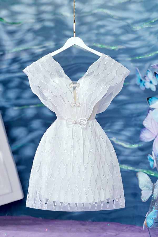 Đầm Ngắn Vai Kiểu Họa Tiết Đan Chéo LOVELYN