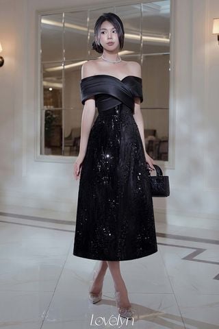 Đầm Midi Trễ Vai Ánh Kim LOVELYN