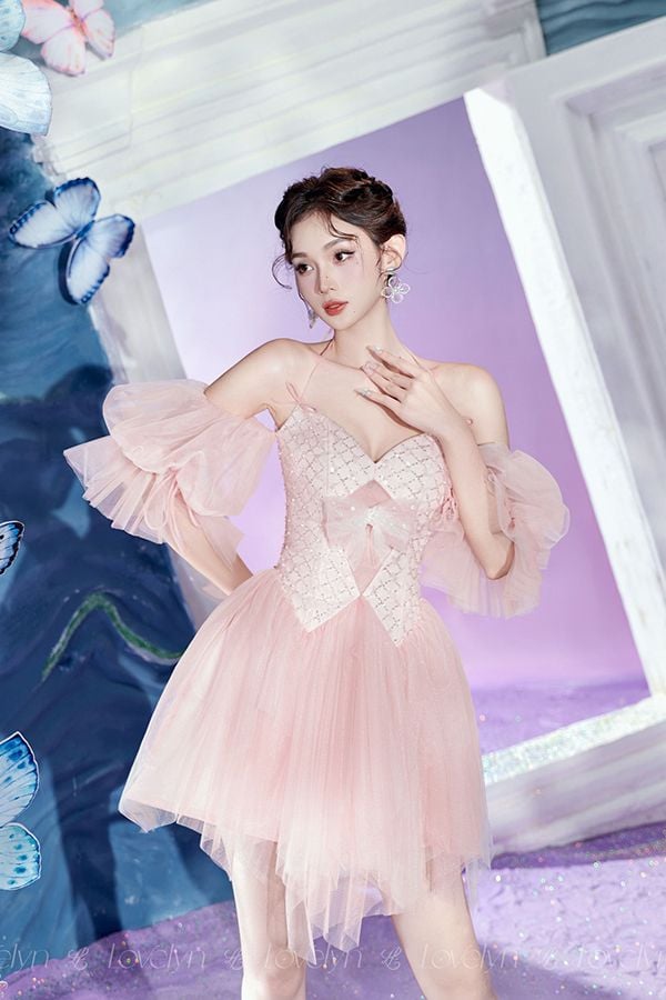 Đầm Ngắn Hai Dây Tay Kiểu LOVELYN