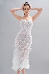 Đầm Midi Hai Dây Đính Lông LYLIA