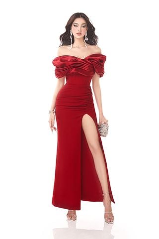 Đầm Midi Trễ Vai Xẻ Tà MAEL FEMME