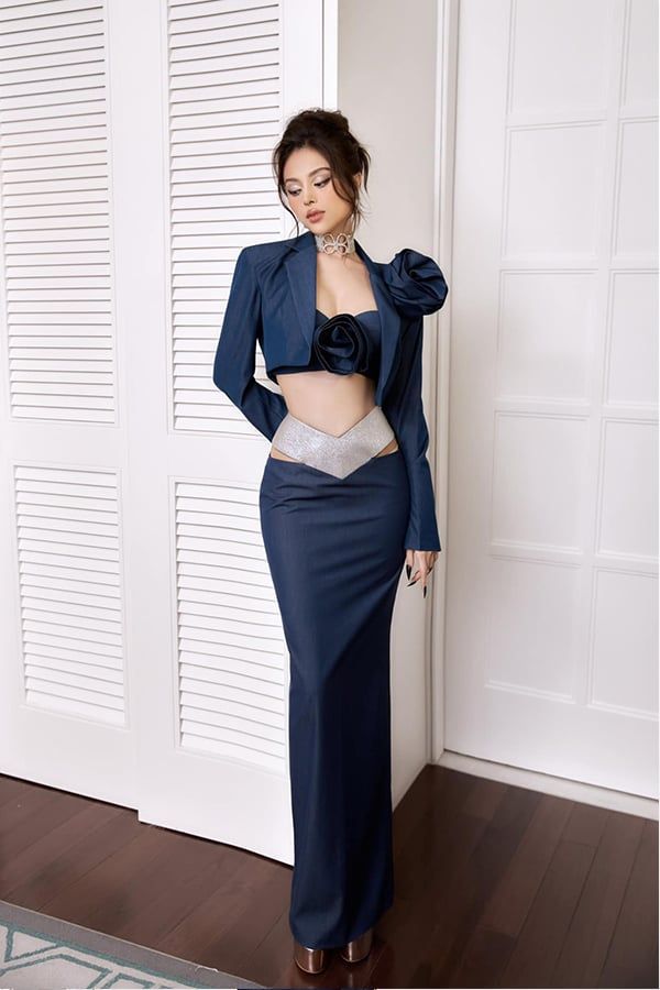 Áo Vest Khoác x Áo Ngắn Đính Hoa x Chân Váy Midi MAEL FEMME