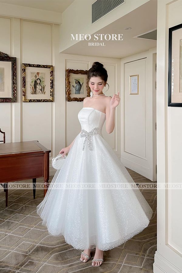 Đầm Midi Cúp Ngực Đính Nơ Đá MEO STORE