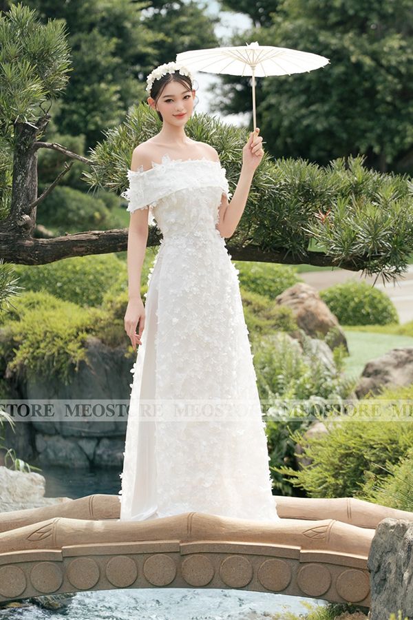 Áo Dài Trễ Vai Đính MEO STORE