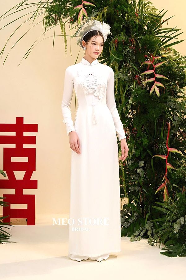 Áo Dài Nữ Truyền Thống Thêu Chữ Hỷ AD00032 MEO STORE