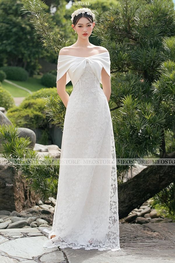 Áo Dài Ren Trễ Vai MEO STORE