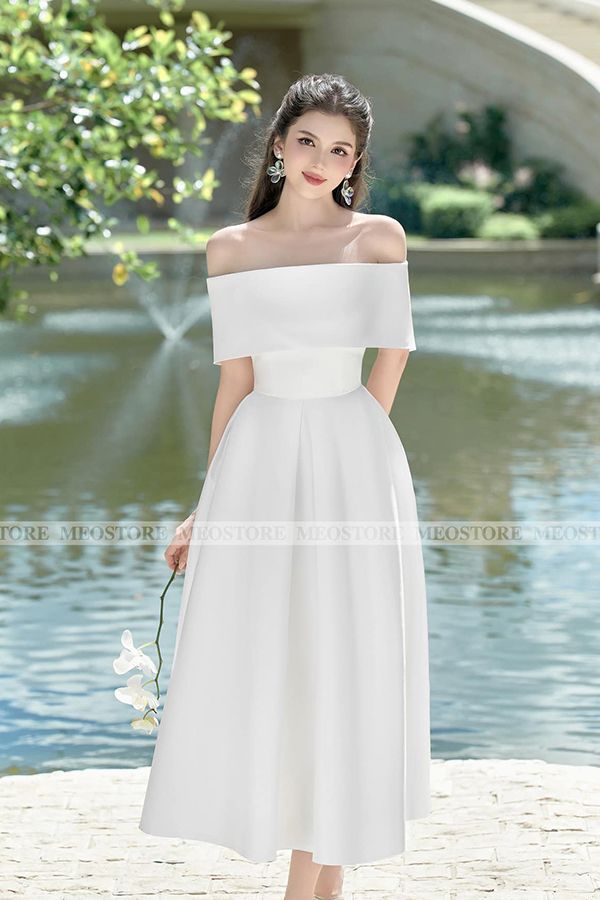 Đầm Midi Trễ Vai Dáng Phồng MEO STORE