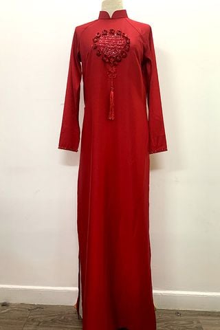 Áo Dài Cách Tân Nữ Tay Dài Thêu Đỏ MINCOS