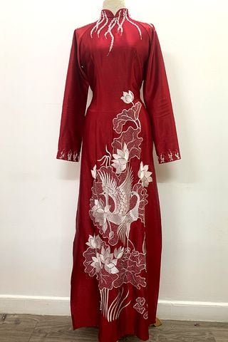 Áo Dài Cách Tân Nữ Thêu Họa Tiết Đỏ MINCOS