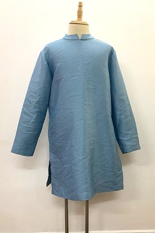 Áo Dài Cách Tân Nam Trơn Xanh Dương MINCOS