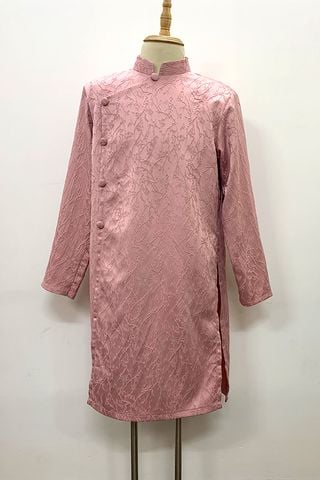 Áo Dài Cách Tân Nam Tay Dài Họa Tiết Hồng MINCOS