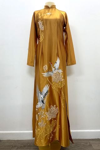 Áo Dài Cách Tân Nữ Thêu Họa Tiết Chim Hạc Xanh Lá MINCOS