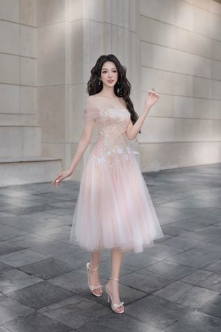 Đầm Midi Trễ Vai Voan Mỏng Mist LOVELYN