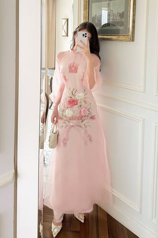 Áo Dài Tay Lửng Thêu Hoa MITA BOUTIQUE