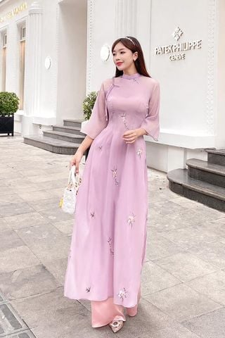 Áo Dài Cách Tân Tay Lửng Thêu Hoa MITA BOUTIQUE