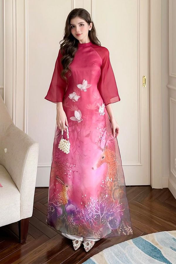 Áo Dài Cách Tân Tay Dài Họa Tiết MITA BOUTIQUE